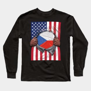 Czech Republic Flag American Flag Ripped - Gift for Czech From Czech Republic Long Sleeve T-Shirt